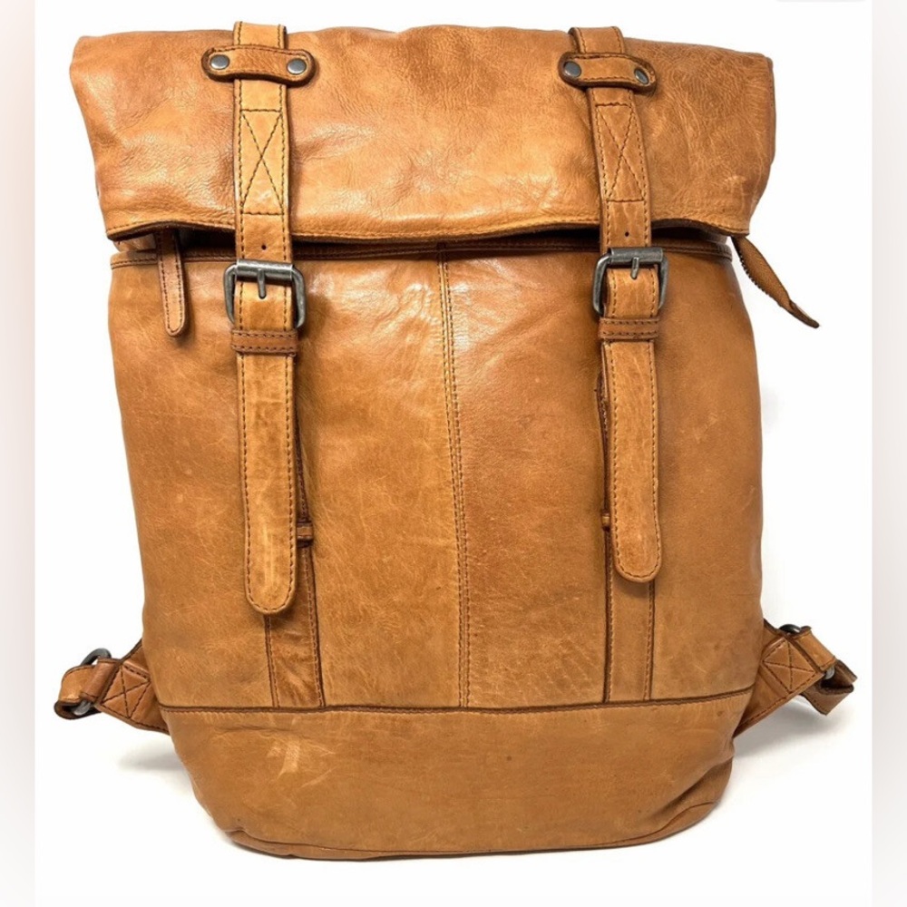 Vilenca Holland Tan Leather Roll-Top Backpack